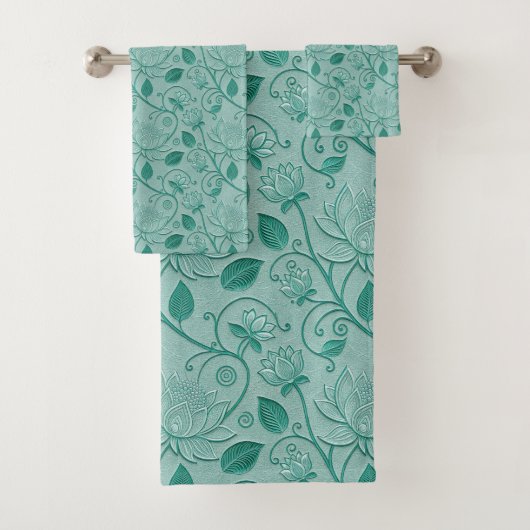 Tons de vert pastel motif de lotus en relief (En situation)