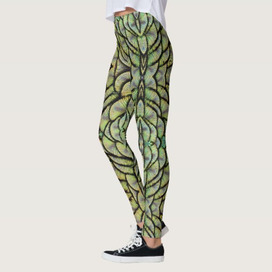 Tons de vert Peacock Fontes arrière Leggings (Gauche)