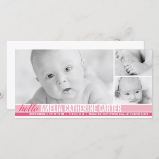 Tons modernes Faire-part de naissance bébé fille (Devant / Derrière)