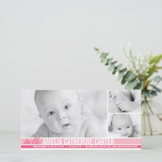 Tons modernes Faire-part de naissance bébé fille (Debout devant)