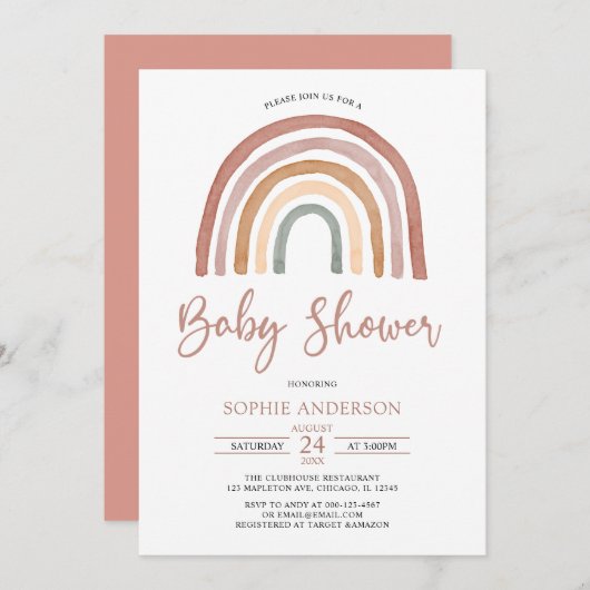 Tons Mués Boho Rainbow Baby shower Invitation (Devant / Derrière)