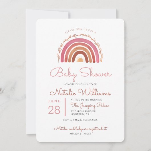 Tons Mués Boho Rainbow Baby shower Invitation (Devant)