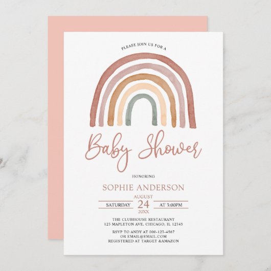 Tons Mués Boho Rainbow Baby shower Invitation (Devant / Derrière)