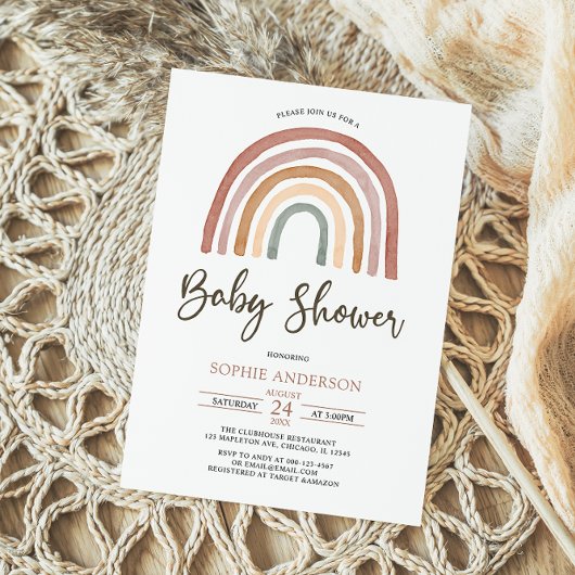 Tons Mués Boho Rainbow Baby shower Invitation