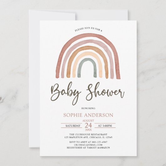 Tons Mués Boho Rainbow Baby shower Invitation (Devant)
