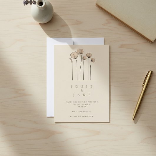 Tons Mués simples fleur sauvage Faire-part de mari