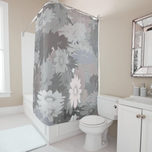 Tons pastel gris et rose rideau de douche (En situation)