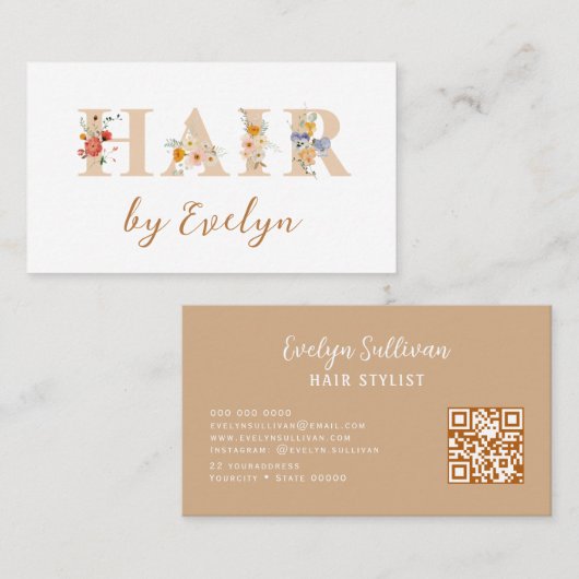 Tons Terre Floral Lettres Carte de visite de cheve (Devant / Derrière)