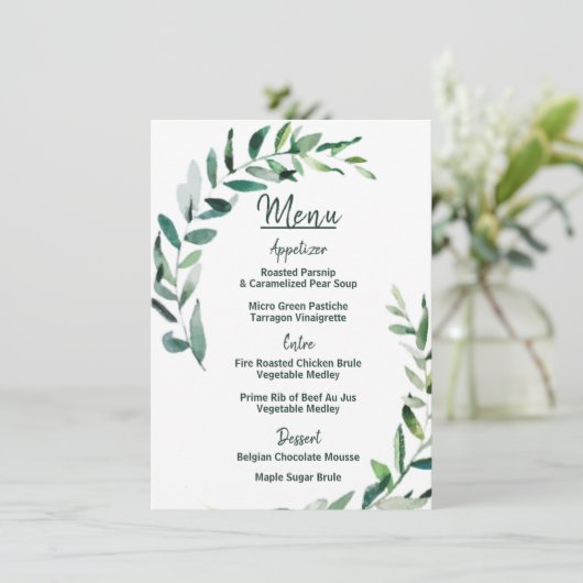 Tons verts - Carte de menu Mariage (Debout devant)
