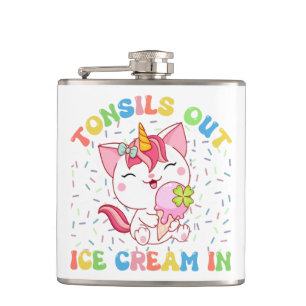 Tonsillen uit, ijs in eenhoornkat heupfles