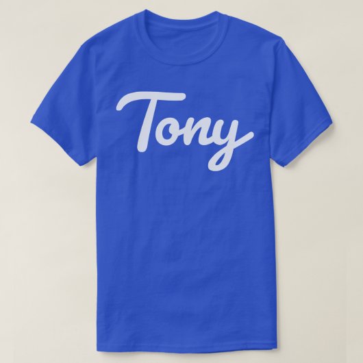 Tony Cursive Script Typografie Witte Tekst T-shirt (Design voorkant)
