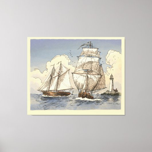 Tony Millionaire Two Ships Poster Canvas Afdruk (Voorkant)