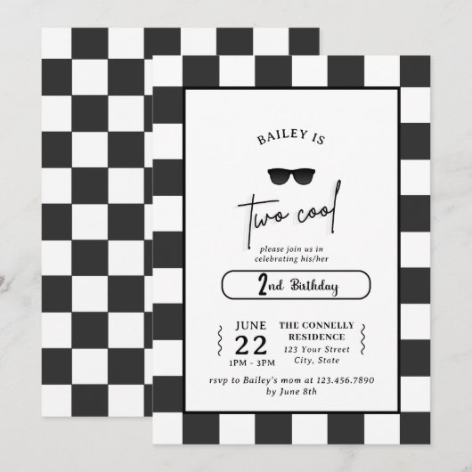 Too Cool 2nd Birthday Invitation (Devant / Derrière)