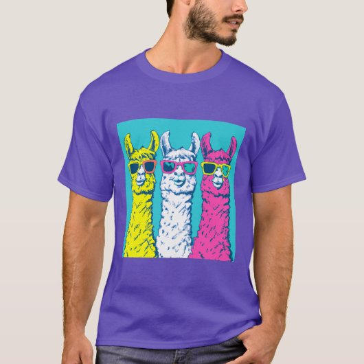 Too cool for school Llama retro screen print T-shirt (Voorkant)