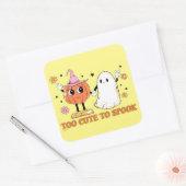 TOO CUTE OM grappige, leuke geest-halloween TE SPR Vierkante Sticker (Envelop)