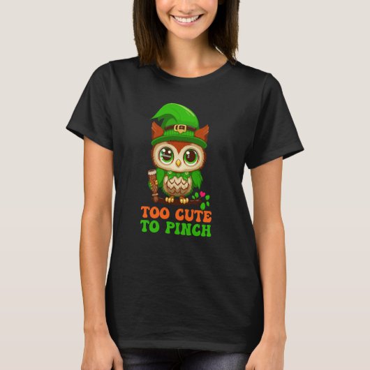 Too Cute to Pinch St Patricks Day Owl Gnome Leprec T-shirt (Voorkant)