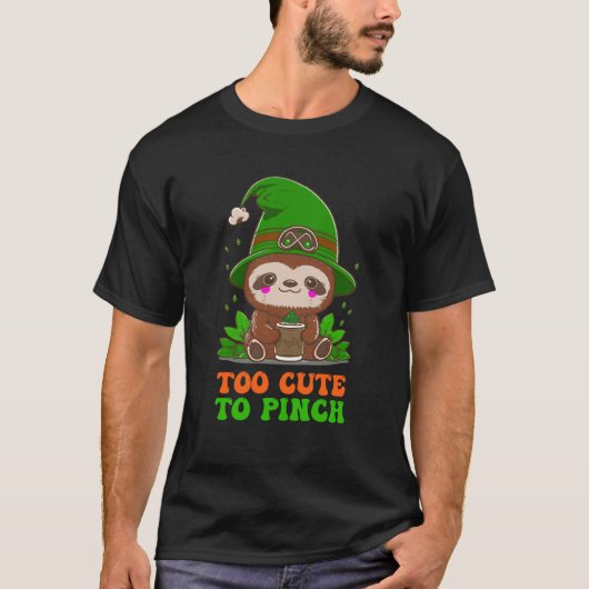 Too Cute to Pinch St Patricks Day Sloth Gnome Lepr T-shirt (Voorkant)