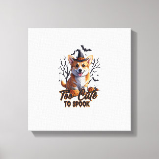 Too Cute To Spook Funny Halloween Dog Corgi T shir Canvas Afdruk