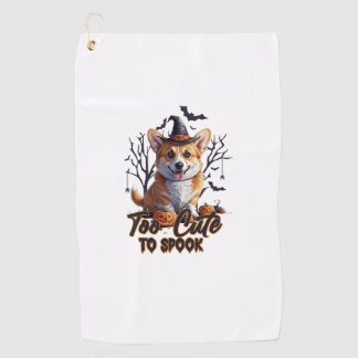 Too Cute To Spook Funny Halloween Dog Corgi T shir Golfhanddoek