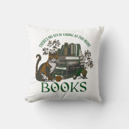 Too Many Books Green Floral Academia Throw Pillow Kussen