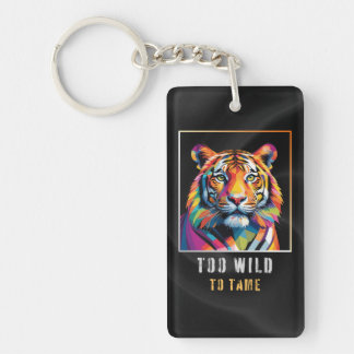 Too Wild to Tame – Colorful Geometric Tiger Head Sleutelhanger