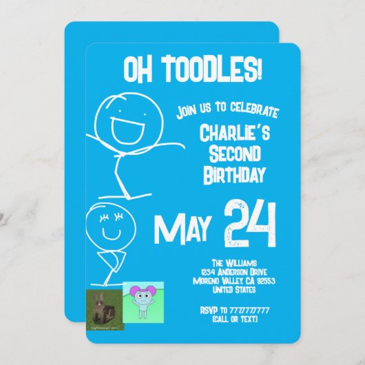 Toodles | Sam & Friends Invitation d'anniversaire (Devant / Derrière)