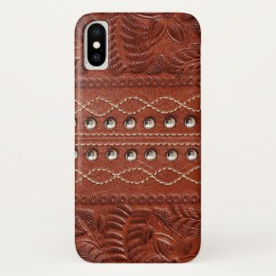 Tooled lederen textuur iPhone draagtas iPhone X Hoesje