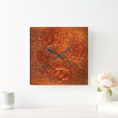Tooled Western Leather Roses Clock Vierkante Klok (Huis)
