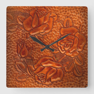 Tooled Western Leather Roses Clock Vierkante Klok