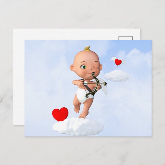 Toon Baby Cupid Vliegen met een Boog en Pijl Briefkaart (Voorkant / Achterkant)