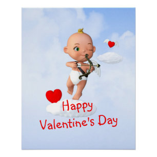 Toon Baby Cupid Vliegen met een Boog en Pijl Perfect Poster