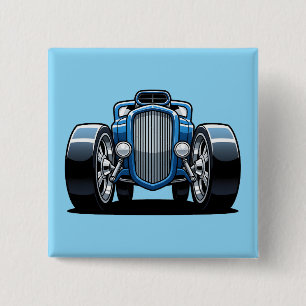 Toon Hotrod Kunst Vierkante Button 5,1 Cm