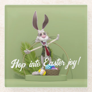 Toon Konijn Staande bij Paaseieren Glazen Onderzetter