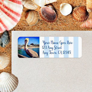 Toon leuk strand pier pelican foto aangepast adres etiket