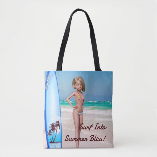 Toon Surfer meisje poseren op de kust Draagtas (Voorkant)