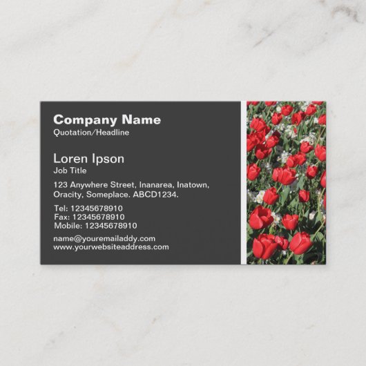 Toon van textiel - rode tulpen visitekaartje (Voorkant)