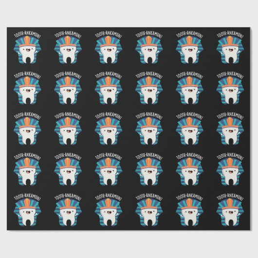 Tooth-ankamun Funny Tooth Pun Dark BG Cadeaupapier (Vlak)