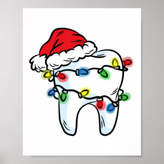 Tooth Christmas Light Santa Hat Dentist Dental Hyg Poster (Voorkant)