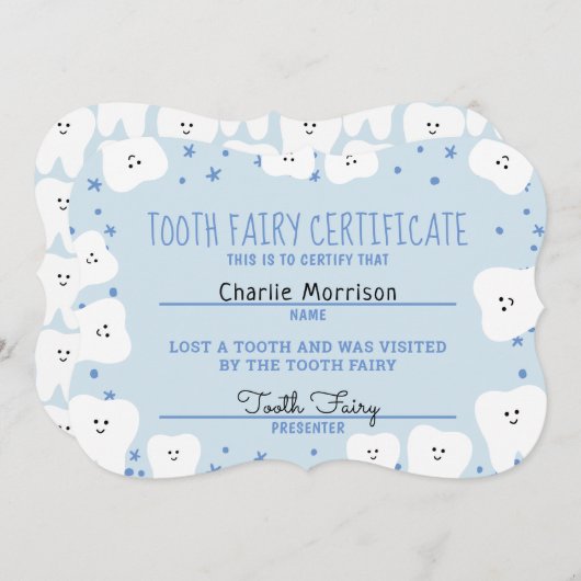 Tooth Fairy Certificate Boy 2 Kaart (Voorkant / Achterkant)
