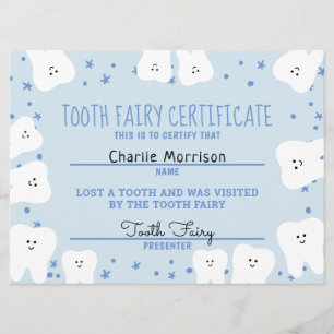 Tooth Fairy Certificate Boy Kaart