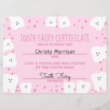Tooth Fairy Certificate Girl