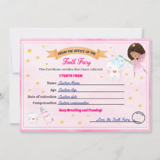 Tooth Fairy Certificate - Lost Tooth Receipt Kaart