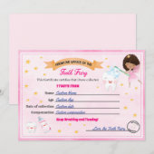 Tooth Fairy Certificate - Lost Tooth Receipt Kaart (Voorkant / Achterkant)
