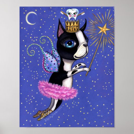 Tooth Fairy Dog Boston Terrier Pink Tutu Crown Poster (Voorkant)