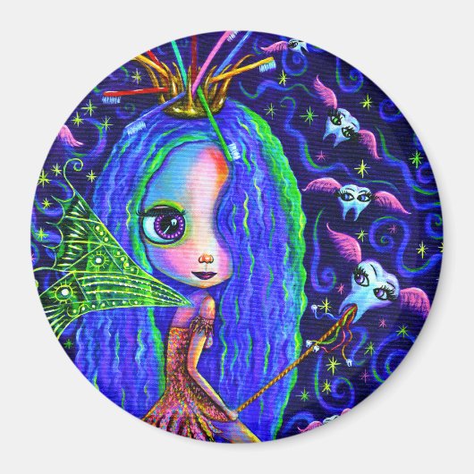 Tooth Fairy Flying Teeth Toothborstel Crown Big Ey Magneet (Voorkant)