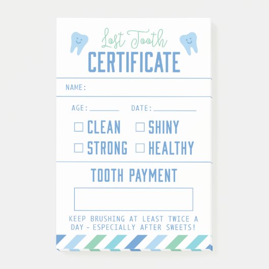 Tooth Fairy Keepomwille Certificate Boy Post-it® Notes (Voorkant)