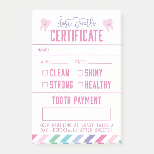 Tooth Fairy Keepomwille Certificate Girl Post-it® Notes (Voorkant)