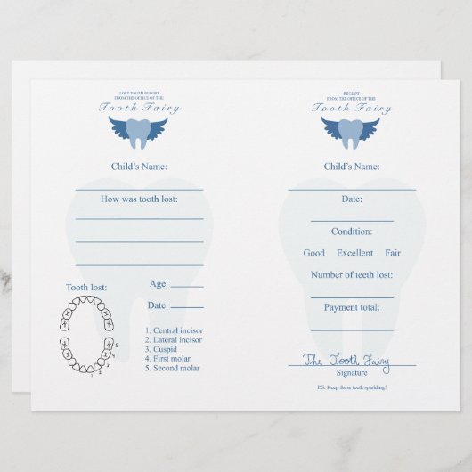 Tooth Fairy Letter & Receipt Blue (Voorkant / Achterkant)