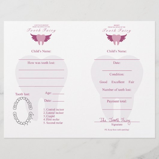 Tooth Fairy Letter & Receipt Pink (Voorkant)