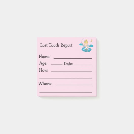 Tooth Fairy Lost Tooth Report Kinder Post-it Notes (Voorkant)
